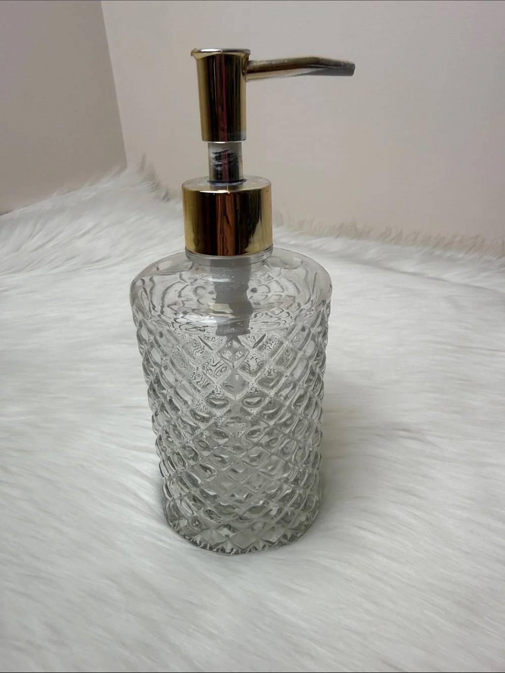 Diamond Cut Glass Soap Lotion Dispenser with Gold Pump